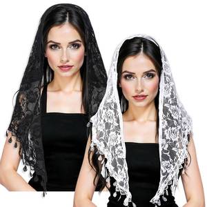 lot 8116 image: 2 PCS Veils for Church Catholic, Triangle Lace Mantilla Catholic Veil Chapel Veil Mass Head Covering Veils for Church the First Communion Bridal Wedding Women Mass(Black, White)