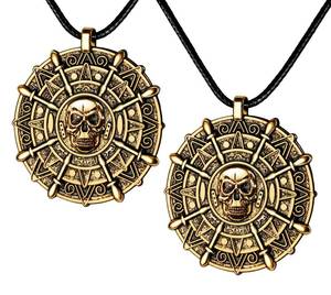 lot 8121 image: ZIZWO 2PCS Pirate Coin Necklace,Pirate Skull Necklace for Kids,Halloween Costume Accessories for Pirate Party Cosplay