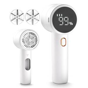 lot 8123 image: Fabric Shaver, Lint Remover Rechargeable, Electric Portable Sweater Defuzzer with 3 Speeds, 6 Leaf Blades, Digital LED Display to Remove Pilling for Clothes, Furniture, Sweater, Couch, Blanket