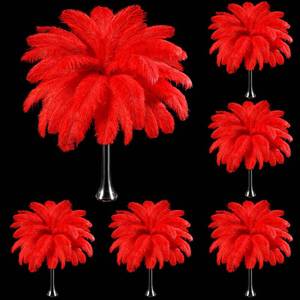 lot 8125 image: Berlune 150 Pcs Large Ostrich Feathers Bulk 12-14 Inch (30-35 Cm) Natural Ostrich Feathers Plumes for DIY Crafts Wedding Party Centerpieces Party Christmas Decorations(Red)