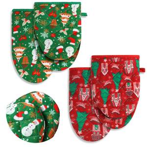 lot 8126 image: Geyoga 2 Pcs Christmas Mini Oven Mitt Christmas Tree Gingerbread House Snowmen Pot Holders Small Xmas Kitchen Heat Resistant Potholder Xmas Party Gift Supplies for Baking Barbecue Kitchen