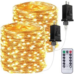 lot 8135 image: 2Pack Each 66Ft 200LED Christmas Fairy Lights Plug in with Remote, Waterproof Twinkle Lights Outdoor Indoor, String Lights 8 Modes with Timer for Girls Room Garden Christmas Decorations (Warm White)