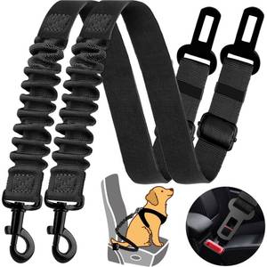 lot 8148 image: Dog Seat Belt Retractable Dog Car Harness 2 Pack Adjustable Elastic Bungee Buffer Heavy Duty & Durable & 360 Degree Swivel.