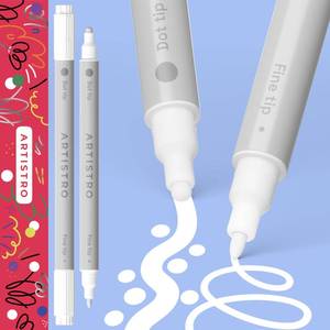 lot 8175 image: ARTISTRO 2 White Dual-Tip Acrylic Paint Pens - Multisurface Markers for Glass, Rock, Fabric, Wood, Plastic & More - 5mm Dot  1mm Fine Tips