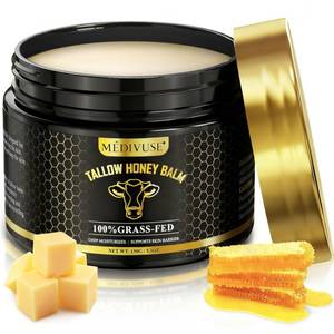 lot 8181 image: Tallow and Honey Balm - 100% Grass-Fed Beef Tallow for Skin with Organic Raw Honey - Deeply Moisturizing Beef Tallow for Face Body - Natural Formula Care for Dry & Sensitive Skin (5.3 OZ), Tallow Balm