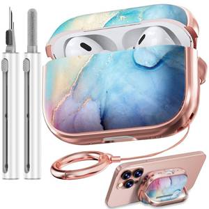 lot 8182 image: Inesore for AirPods Pro 2nd Generation Case Cover with Lock, Flowers Cute Air Pods Pro 2 Case Hard iPod Pro Cases for Women Girls with Cleaner Kit (2023 USB-C 20222019) -Blue Rainbow Gold Marble
