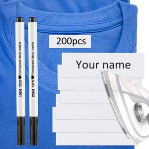 lot 8183 image: Tatuo 200 Pieces Writable Iron on Name Tags for Clothing, Personalized Name Fabric Labels Tags with 2 Pcs Permanent Marker for Nursing Home College Camp Day Care Uniforms