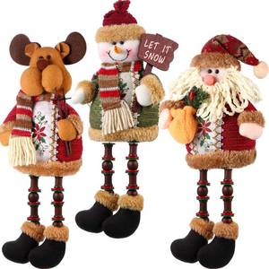lot 8187 image: Sumind 3 Pcs Christmas Sitting Doll Santa Claus Snowman Reindeer Sitter Christmas Ornament with Long Legs Xmas Figurines Plush for Table Fireplace Home Decoration