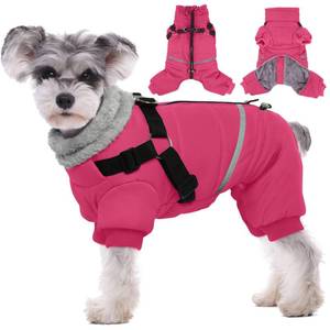 lot 8194 image: BRKURLEG Dog Winter Coat with Harness Built in, Winter Dog Jacket for Small and Medium Dogs, Small Dogs Snowsuit Reflective Windproof Cold Weather Coat, Puppy Warm Fleece Coats, Hot Pink, XL