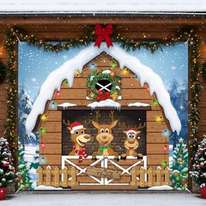 lot 8199 image: HunnmingRe Christmas Garage Door Banner Decoration Magnetic Double Garage Door Covers Large Xmas Backdrop Decorations for Holiday Indoor Outdoor Party Decor(7 x 8 ft,Reindeer)