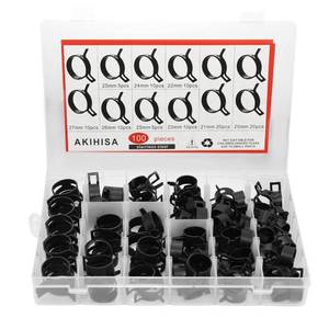lot 8201 image: AKIHISA 100 Pcs 20-27mm Spring Hose Clamp, Spring steel 65Mn Fuel Hose Clamp, 8 sizes for Silicone Vacuum Fuel Oil Hose Line Clamps