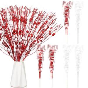 lot 8206 image: Daifunli 24 Pcs Christmas Picks and Sprays for Tree 17 Artificial Glitter Berry Stem Pick Christmas Tree Filler Ornament Tree Topper Branch for Xmas DIY Wreath Home Craft(Red, White)