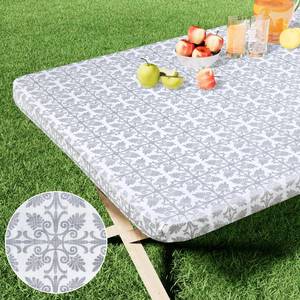 lot 8207 image: misaya Rectangle Vinyl Table Cloth, Elastic Fitted Flannel Backed Tablecloth, 100% Waterproof Plastic Table Cover Fits Folding Tables for Picnic, Camping, Outdoor (Silver Grey, 36 x 60)