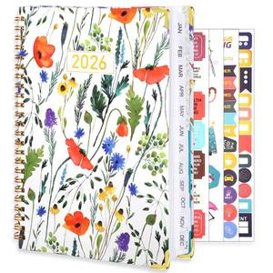 lot 8218 image: 2026 Planner, Weekly and Monthly Planner, January 2026 - December 2026, Calendar Planner A5 (6.5 x 8.5) with Tabs, Inner Pocket for Home School Office Supplies, Red Flower