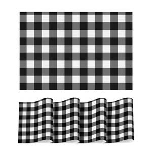 lot 8220 image: Artoid Mode Buffalo Plaid Vinyl Placemats Set of 4, 12x18 Inch Washable Non-Slip Heat Resistant Plastic Place Mats for Party Dining Table, BlackWhite