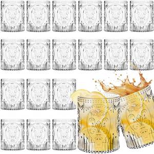 lot 9799 image: Qinyoung 24 Plastic Vintage Drinking Glasses 8.5oz Stemless Retro Embossed Wine Glasses Shatterproof Reusable Cups for Baby Shower Wedding Reception Grand Event Party (Clear)
