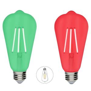 lot 9802 image: 2 Pack ST64 Filament LED Red Light Bulbs Green Light Bulbs�� E26 Base 8W 75 Watt Equivalent Vintage Decorative Lighting Red Green Party, Porch Christmas