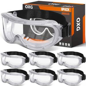 lot 9808 image: OXG 6 Pack Protective Safety Goggles Anti-Fog, Adjustable Chemical Splash Eye Protection Science Lab Goggles for Women Men (clear)