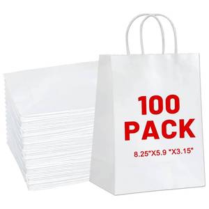 lot 9816 image: LIHOMR Gift Bags 8.25 x5.9 x3.15 100Pcs White Kraft Paper Bag with Handles for Small Business Christmas Bulk, Wedding, Party Favor, Shopping, Lunch, Halloween Trick-or-Treat Bags
