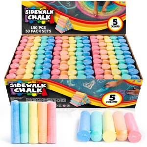 lot 9817 image: JOYIN 150 Pcs Sidewalk Chalk Set in 30 Packs, 5 Colors, Giant Box Non-Toxic Jumbo Washable Chalk for Outdoor Art Play, Painting on Chalkboard, Kitchen, Blackboard, Playground, Outdoor