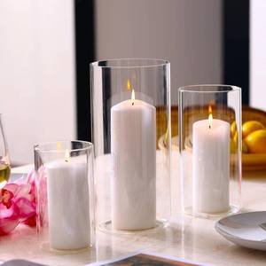 lot 9819 image: PHOSPHOR Hurricane Candle HoldersFor Pillar Candle Clear Glass Cylinder Centerpieces Vases Table Decoration Centerpiece Floral Room Decor Clear Seeded Bubbles Living Dining Kitchen 3 Pieces