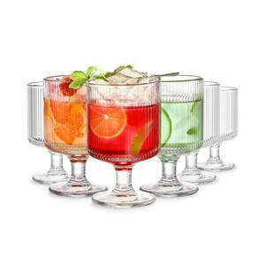 lot 9821 image: BGTTI 6 Packs Vintage Goblet Glasses, 8 oz Wine Glasses, Relief Stripes Glass Cup Set, Drinking Goblets, Bar Tumbler Glassware for Iced Tea, Wine, Beer, Juice, Cocktail, Whiskey