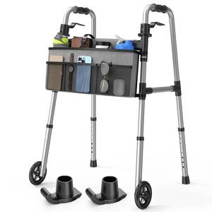 lot 9838 image: Loyoda Folding Walker with Basket and Glide Skis, 5 Wheels Lightweight Walkers for Seniors and Adults, Supports Up to 350 Pounds, Adjustable Height, Compact Standard Walker