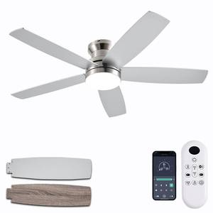 lot 9840 image: NKPU 48Inch Flush Mount Ceiling Fans with Lights and RemoteApp Control, Reversible DC Motor, Dimmable LED, Dual-Sided Blades, Low Profile Modern Ceiling Fan for Indoor Outdoor Use(Nickel)