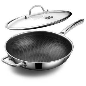 lot 9844 image: DOTCLAD Wok pan,Hybrid 13 inch Wok with Lid, PFOA Free Cookware,non stick Stainless Steel Woks & Stir-fry pans Nonstick, Dishwasher and Oven Safe, Works on Induction