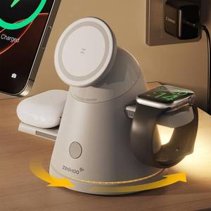 lot 9848 image: ZEEHOO 3 in 1 Charging Station for Apple Devices,Qi2 Mag-Safe Charger Stand&Light,Fast Wireless Charging Station for iPhone 171615141312&AirPods&iWatch&Pixel 10& Samsung Galaxy Watch-30W Adapter