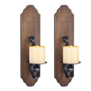 lot 9849 image: ZOOYOO Black Metal and Wooden Wall Sconce Candle Holders, Elegant Swirling Iron Wall Candle Sconce Holders, Black Hanging Wall Sconce Candle Holders, Set of 2