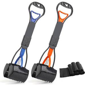 lot 9850 image: PPOGOO Non-Breakable 2PCS Pooper Scoopers for Large Medium Small Dogs with 24.3inch Long Handle High Strength Material Durable Spring, Easy Grass and Gravel Pick Up Blue and Orange