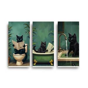 lot 10278 image: Cilrii Vintage Black Cat Bathroom Hand Towels, Black Cat Lover Gifts, Dark Green Botanical Funny Kitten Decorative Hand Towel for Bathroom Washroom Restroom, 16x24 Inch Set of 3