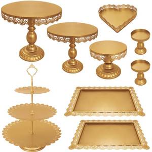 lot 10279 image: JALANCY Set of 9 Cake Stands Metal Cupcake Stand Set Multiple Styles Candy Fruit Display Tower Dessert Plate Cake Serving Tray for Birthday Party Wedding Anniversary Baby Shower Engagement (Gold)