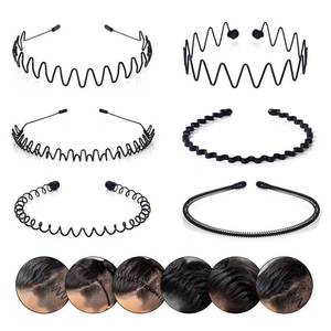 lot 10282 image: CAMKONG 6PCS Metal headbands for Men Headbands Women Wavy Hair bands Spring Hair Hoop Sports Fashion Hairband Unisex Black Elastic Non Slip Simple Headwear Accessories