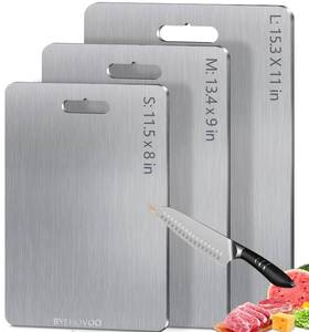 lot 10291 image: Titanium Cutting Boards for Kitchen Set of 3, Double Sided Pure Titanium Cutting Board  Easy to Clean  Dishwasher Safe  Food-Grade Raw & Cooked Foods or Outdoor Camping Chopping Board