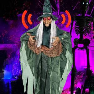 lot 10296 image: Halloween Animatronics Motion Activated 6Ft Creepy Hanging Witch with Light-up Eyes Halloween Decoration Outdoor Haunted House Prop D�cor Indoor 2025 Update