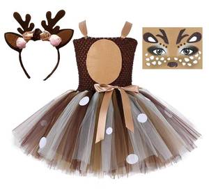 lot 10304 image: Tutu Dreams Halloween Animal Costumes for Kids Girls 1-10Y Reindeer with Headband Face Sticker Party Dress Up Outfits