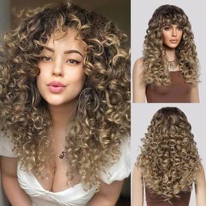 lot 10307 image: LONAI Curly Wig with Bangs for Women Long Honey Blonde Kinky Wigs with Bangs WIG006 Curly Shag Synthetic Wig for Daily Use Party Cosplay-Ombre Honey Blonde