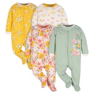 lot 10308 image: Gerber Baby Girls 4 Pack N Play Footie And Toddler Sleepers, Golden Floral, Preemie US