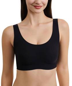 lot 10332 image: Ubras Seamless Bras for Women Full Coverage Wireless Bralette Widen Straps & Side, Comfortable Breathable Smooth Pull On Bras (Black, S)
