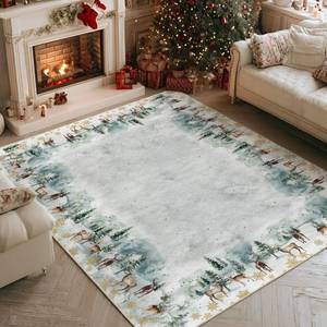 lot 11462 image: Artoid Mode Deer Snowflakes Pine Tree Christmas Area Rug, Xmas Winter Home Decor Low-Profile Washable Area Rugs for Entryway Bedroom Living Room Laundry Room Indoor 5x7 Feet