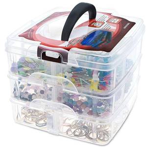 lot 11465 image: Juvale 3-Tier Bead Organizer Box - 6x6x5 In, Clear Plastic Container with Dividers - Adjustable Sections for Bead Storage & Earring Storage - Craft Container & Jewelry Box Organizer