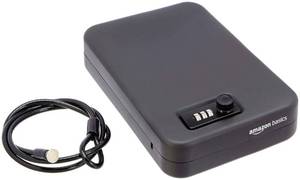 lot 11482 image: Amazon Basics Portable Security Case Lock Box Safe, Small Lock Box with Code, for College Dorm Room, Home, Combination Lock, Large, Black