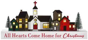 lot 11484 image: GHOSTMAGIC Christmas Decorations Sign, LED Lighted Village Decor, Rustic Wooden Merry Christmas Sign, Farmhouse Xmas Party Holiday D�cor Centerpiece for Tiered Tray Mantel Home (6 Buildings)