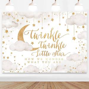 lot 12239 image: Mocsicka Twinkle Twinkle Little Star Backdrop 7x5ft Beige Gender Reveal Boy or Girl Party Background Decorations Cloud Moon Baby Shower Decorations Photoshoot Backdrops