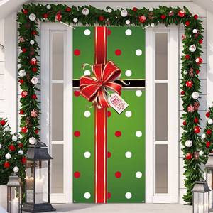lot 12244 image: Christmas Door Cover Decoration Merry Box Bowknot Photography Backdrop Outdoor Sign for Home Wall Indoor Outdoor Party ��Green��