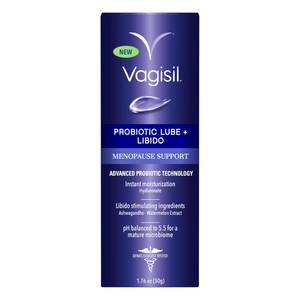 lot 12249 image: Vagisil Menopause Support Probiotic Lube  Libido, Vaginal Moisturizer with Hyaluronate, Ashwagandha and Watermelon Extract, pH Balanced for Mature Microbiome, Hormone-Free, 1.76 oz