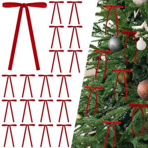 lot 12254 image: CLUEWR 24 Pcs Red Velvet Christmas Tree Bows, Christmas Ornaments Vintage Wreath Ribbon Bows for Door Garland Decor (38 Wide, 5 x 7 Inch)