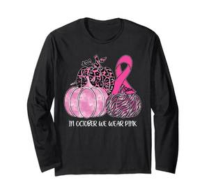 lot 12260 image: in October We Wear Pink Ribbon Pumpkin Breast Cancer Long Sleeve T-Shirt